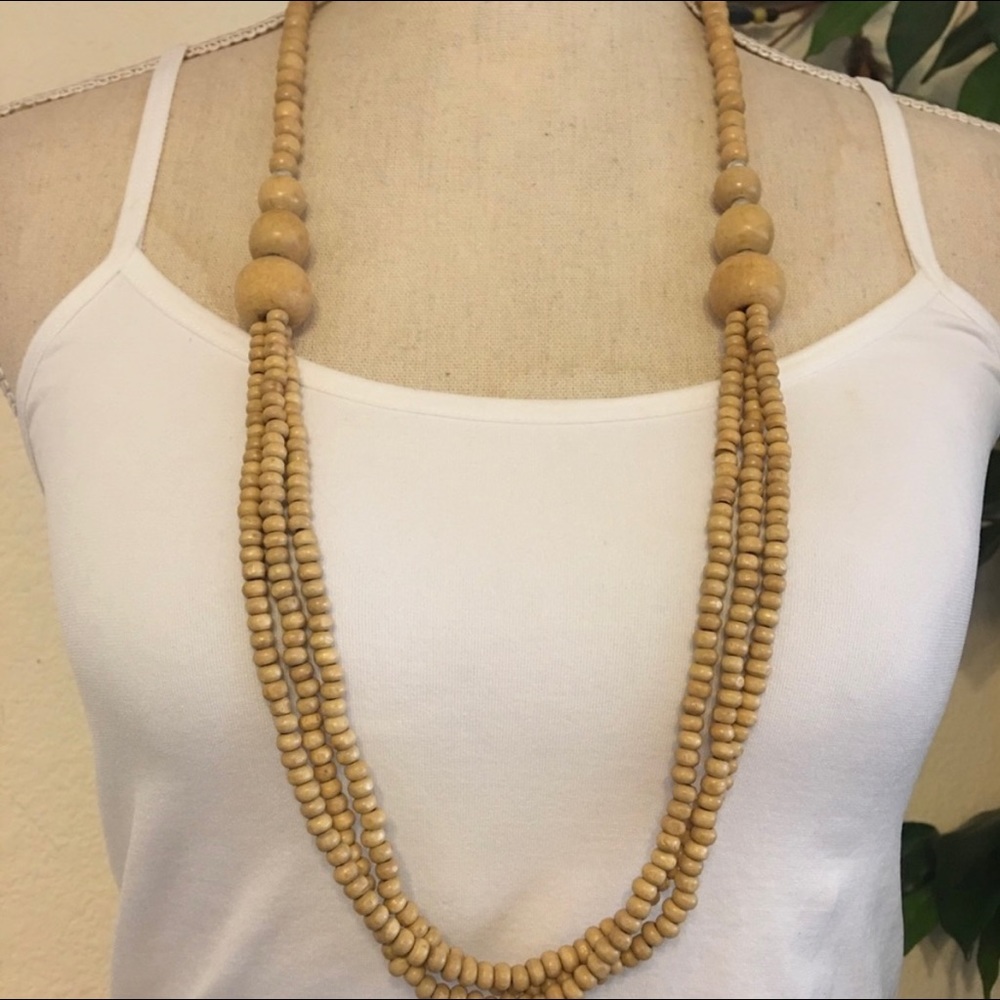 Vintage multi strand wood bead long necklace